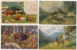 ** 4 Db RÉGI Vadász Motívum Képeslap: Szarvas / 4 Pre-1945 Hunting Motive Postcards: Deer - Unclassified