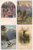 **, * 4 Db RÉGI Vadász Motívum Képeslap: Szarvas / 4 Pre-1945 Hunting Motive Postcards: Deer - Unclassified