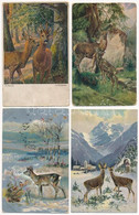 **, * 4 Db RÉGI Vadász Motívum Képeslap: őzek / 4 Pre-1945 Hunting Motive Postcards: Deer - Unclassified