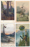 ** 4 Db RÉGI Vadász Motívum Képeslap: Fajdkakas / 4 Pre-1945 Hunting Motive Postcards: Capercaillies - Unclassified