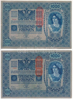 Ausztria 1919. (1902) 1000K, Függőleges "DEUTSCHÖSTERREICH" Felülbélyegzéssel, Mindkét Oldal Német (2x) T:III Austria 19 - Unclassified