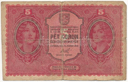 Csehszlovákia 1919. 5K T:III,III- Czechoslovakia 1919. 5 Korun C:F,VG Krause 7 - Unclassified