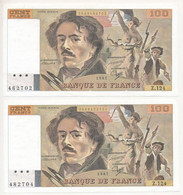 Franciaország 1987. 100Fr (2x) Egyugrásos Sorszámkövetők T:III  France 1987. 100 Francs (2x) Sequential Serials With One - Unclassified