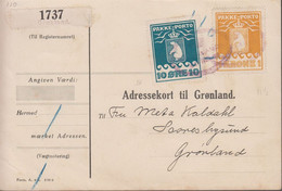 1930. 1 Kr. Yellow And 1915 10 øre Blue. Thiele Letterpress. Perf. 11 ½. On Adresseko... (Michel 11A+) - JF419617 - Pacchi Postali