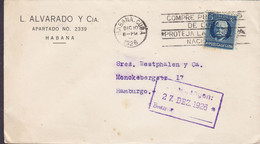 L. ALVARADO Y Cia. Comisiones Y Representaciones HABANA 1926 Cover Letra HAMBURG Germany Calixto Garcia - Covers & Documents