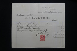 ROYAUME UNI - Timbre Posta à Usage Fiscal Sur Document De Londres En 1912  - L 98167 - Revenue Stamps