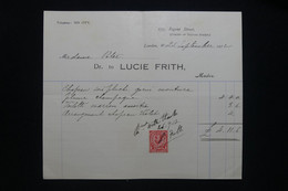 ROYAUME UNI - Timbre Posta à Usage Fiscal Sur Document De Londres En 1912  - L 98167 - Fiscaux