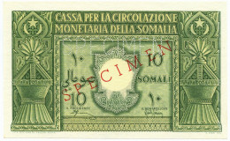 10 SOMALI SPECIMEN CASSA CIRCOLAZIONE MONETARIA SOMALIA AFIS 1950 FDS-/FDS - Somalie