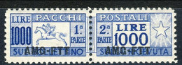 Trieste 1954 Sass N. 26 L. 1000 Oltremare (cavallino) ** MNH LUX Ben Centrato Cat. € 450 - Postal And Consigned Parcels