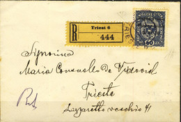 Raccomandata Trieste-Trieste Affrancata Con Venezia Giulia N.12 H60 Cobalto Scuro Cat. € 280 Firme A. Diena, E. Diena - Vénétie Julienne