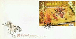 Taiwan New Year's Greeting Year Of The Tiger 2009 Lunar Chinese Painting Zodiac (FDC) - Brieven En Documenten