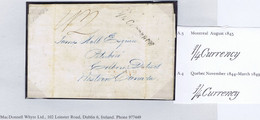Ireland Transatlantic Canada CORK AU 12 1845 To Peterboro With Italic Handstruck "1/4 Currency" Of Montreal - Préphilatélie
