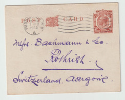 4262 Entier Postal GB PADDINGTON For ROTHRIST AG 1923 Bachmann Recommandé Registered - Entiers Postaux