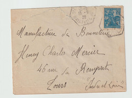 4263 Lettre 1929 Saint Christophe Du Bois 49 Cachet Héxagonal Pour Tours Mercier Bonneterie Rue Du Rempart - 1921-1960: Modern Period