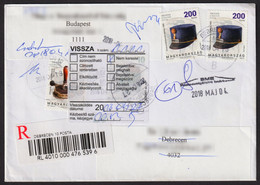 RETOUR Label Vignette Not Answer NON RÉCLAMÉ -EGISTERED  Letter Cover 2017 Postal Service Postman Hat Postmark DEBRECEN - Lettere