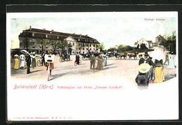 AK Ballenstedt / Harz, Schlossplatz Mit Hôtel Grosser Gasthof, Radfahrer, Passanten, Pferdekutsche - Ballenstedt