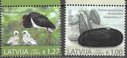 LATVIA, 2021, MNH, EUROPA, ENDANGERED SPECIES, BIRDS, STORKS, MUSSELS, MARINE LIFE, 2v - Other