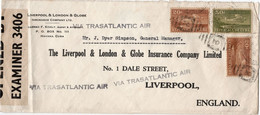 Lettre La Havane Cuba Londres Poste Aérienne Via Transatlantic Air Censure WWII Guerre Mondiale 1942 Assurance Cie - Poste Aérienne
