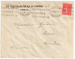 PARIS 48Conservatoire Lettre Entête De Baecque 50c Semeuse Lignée Yv 199 Ob Meca Krag Sauvez Elites Cité Univers B048202 - Oblitérations Mécaniques (Autres)