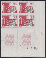 PREO - N°179 - BLOC DE 4 - COIN DATE -  7-1-1983 - COTE 3€ - Precancels