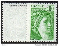 France Sabine De Gandon N° 1970 C ** Le 0f80 Vert - Variété Gomme Tropicale Sans Bande De Phosphore - 1977-1981 Sabine (Gandon)