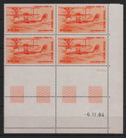 France - 1985 - PA N°Yv. 58 - Hydravion 20f Orange - Bloc De 4 Coin Daté - Neuf Luxe ** / MNH / Postfrisch - Poste Aérienne