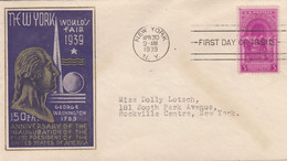 COVER. US. FDC. 1 APR 39.  NEW YORK WORLD'S FAIR 1939 - 1851-1940