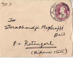 India  1939  KG V 1A3P Envelope Re-Valued To 1A Bara Bazar Calcutta To Bikaner #  32955  D  Inde Indien - Omslagen