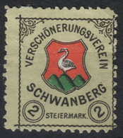 SWAN BIRD Verschönerungsverein SCHWANBERG Steiermark CHARITY LABEL CINDERELLA VIGNETTE Austria KuK 1900's - Cygnes