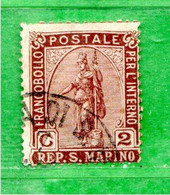 San. MARINO ° -1899 - STATUA Della LIBERTA'. C. 2 .  Unif. 32.   Usato - Used Stamps