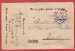 CP En FM Du Camp De Prisonniers De Grafenwöhr Vers Tours (Correspondance D'Henri Plot) 1915 - 1. Weltkrieg 1914-1918