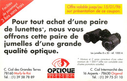 Publicités - Publicité Optique Promotion - Jumelles - Marly Le Roi - Orgeval - Bon état - Publicités