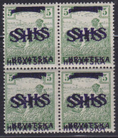 381.Yugoslavia SHS Croatia 1918 Definitive ERROR Double Overprint Bl/4 MNH Mic 68 - Geschnittene, Druckproben Und Abarten