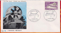 FDC " Editions PAC "-FRANCE-1970 # (N°Yvert  1631 ) # Transports - Chemins  De Fer -Aérotrain , Orleans - 1970-1979