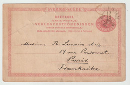 4271 Entier Postal Suède Sverige 1889 Stockholm Lemoine Paris Rue Perdonnet - Postal Stationery