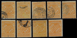 Brazil 1889 Complete Series 9 Stamp Newspaper Slanted Numbers 10 To 700 Réis Used And 1,000 Reis Unused Catalog US$285 - Ungebraucht