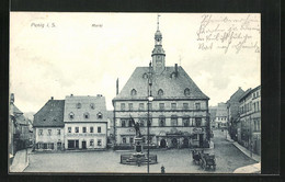 AK Penig I. S., Markt Mit Gasthaus Ratskeller, Geschäft Und Denkmal - Penig