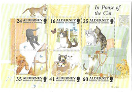 ALDERNEY - In Praise Of The Cat - Chat Chats - Mi 94/99** - Année 1996 - Bloc 6 TP - Alderney