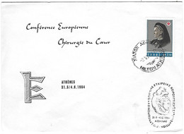 GRECE - Conférence Européenne Chirurgie Du Coeur - Cad 2 6 1964 Athènes - Yvert 803 Reine Olga - Covers & Documents