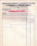 19- BRIVE- RARE FACTURE E. LESSINGER & A. JUILLARD CONDAT- MANUFACTURE PANTOUFLES GALOCHES -3 BD CLEMENCEAU- 1947 - Textile & Clothing