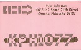 Old QSL Card From KPH 1077, John Johnston, South 24th Street, Omaha, Nebraska, USA (Sep 1967) - CB