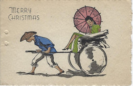 VIET-NAM CARTE VOEUX ILLUSTRATEUR MERRY CHRISTMAS JOYEUX NOEL ATTELAGE CHARRETTE ASIE - Other & Unclassified