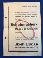 Luxembourg - Ettelbruck - Werbung Eröffnung Schuhmacherwerkstatt Jemp Lucas - 17.05.50 - Woll- & Mercerie Hess-Britz - Pubblicitari
