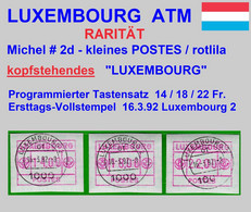 Luxemburg Timbres ATM 2 RARITÄT => Kopfstehendes LUXEMBOURG Tastensatz 14/18/22 Ersttag 16.3.92 Frama Automatenmarken - Automatenmarken