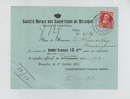 REF4260/ TP 74 GB S/Reçu De 12,10 Frs Société Royale Des Sauveteurs De Belgique C.BXL 1910 > Waregem - 1905 Grosse Barbe