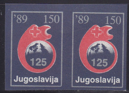 228.Yugoslavia 1989 Surcharge Red Cross Imperforate Pair NO GUM Michel 168 - Geschnittene, Druckproben Und Abarten