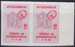 233.Yugoslavia 1986 Surcharge Solidarity Week Imperforated Pair NO GUM Michel 112 - Ongetande, Proeven & Plaatfouten