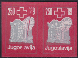 229.Yugoslavia 1989 Solidarity Week ERROR Red Line Left Stamp Imperforate Pair NO GUM Michel 170 - Ongetande, Proeven & Plaatfouten