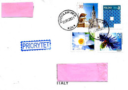 POLONIA POLSKA POLAND - 2021 Lettera Prioritaria Per L'Italia Con 4 Francobolli (2015 Fiori, 2020 Leszno, Tipo A) - 4467 - Lettres & Documents