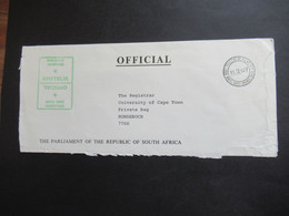 RSA / Süd - Afrika 1977 Grüner Stempel  Amptelik Official Parliament Cape Town / Umschlag The Parliament Of The RSA - Cartas & Documentos